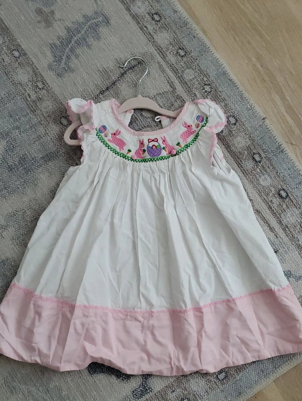 Lil Cactus Girls Easter Bunny Smocked Flutter Sleeve Bunny Dress Sz3T